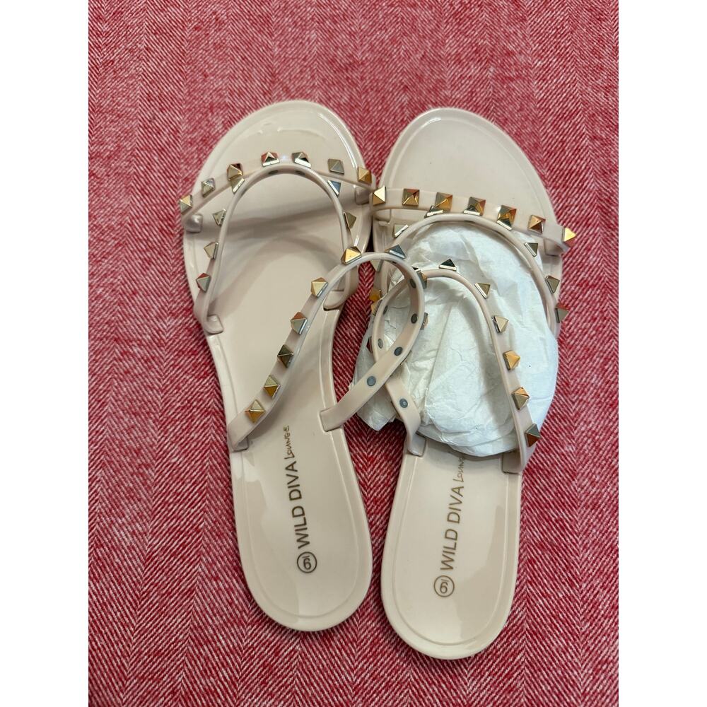 Wild Diva Joanie Women's Strappy Caged Gold Pointed Studs Jelly PVC Sandals